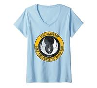 Femme Star Wars Jedi Academy Yellow Logo May The Force Be with You T-Shirt avec Col en V, Bleu Céleste, M