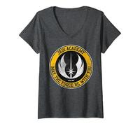Femme Star Wars Jedi Academy Yellow Logo May The Force Be with You T-Shirt avec Col en V, Chiné Foncé, XL