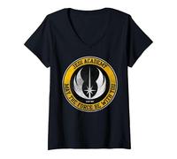 Femme Star Wars Jedi Academy Yellow Logo May The Force Be with You T-Shirt avec Col en V, Noir, L