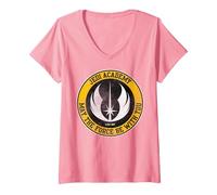 Femme Star Wars Jedi Academy Yellow Logo May The Force Be with You T-Shirt avec Col en V, Rose, S