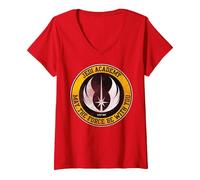 Femme Star Wars Jedi Academy Yellow Logo May The Force Be with You T-Shirt avec Col en V, Rouge, L
