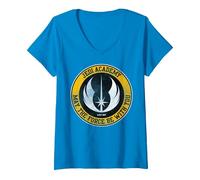 Femme Star Wars Jedi Academy Yellow Logo May The Force Be with You T-Shirt avec Col en V, Saphir, XL