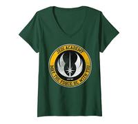 Femme Star Wars Jedi Academy Yellow Logo May The Force Be with You T-Shirt avec Col en V, Vert Forêt, M
