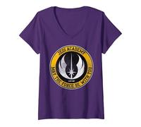Femme Star Wars Jedi Academy Yellow Logo May The Force Be with You T-Shirt avec Col en V, Violet, XL