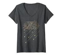 Femme Star Wars Last Jedi Gold Platinum Rebel Fleet Logo T-Shirt avec Col en V