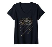 Femme Star Wars Last Jedi Gold Platinum Rebel Fleet Logo T-Shirt avec Col en V