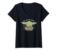 Femme Star Wars Le Mandalorien Grogu Ressent la Force T-Shirt avec Col en V