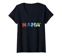 Femme Star Wars Mama Character Letters Family Trip Matching Gift T-Shirt avec Col en V