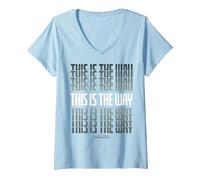 Femme Star Wars Mandalorian Stacked This is The Way Grey & White T-Shirt avec Col en V, Bleu Céleste, S
