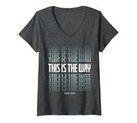 Femme Star Wars Mandalorian Stacked This is The Way Grey & White T-Shirt avec Col en V, Chiné Foncé, S
