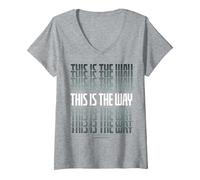 Femme Star Wars Mandalorian Stacked This is The Way Grey & White T-Shirt avec Col en V, Gris Chiné, L