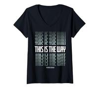 Femme Star Wars Mandalorian Stacked This is The Way Grey & White T-Shirt avec Col en V, Noir, XXL