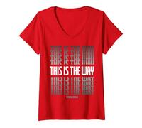 Femme Star Wars Mandalorian Stacked This is The Way Grey & White T-Shirt avec Col en V, Rouge, XXL