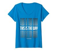 Femme Star Wars Mandalorian Stacked This is The Way Grey & White T-Shirt avec Col en V, Saphir, XL