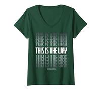 Femme Star Wars Mandalorian Stacked This is The Way Grey & White T-Shirt avec Col en V, Vert Forêt, S