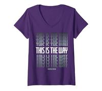 Femme Star Wars Mandalorian Stacked This is The Way Grey & White T-Shirt avec Col en V, Violet, L