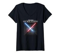 Femme Star Wars: Obi-Wan Kenobi Crossed Lightsabers Poster T-Shirt avec Col en V
