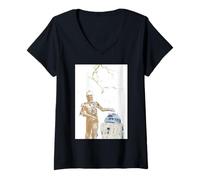 Femme Star Wars R2-D2 and C-3PO Spring Cherry Blossoms Sakura Art T-Shirt avec Col en V