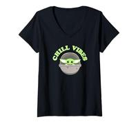 Femme Star Wars: The Mandalorian Baby Yoda Chill Vibes Logo T-Shirt avec Col en V