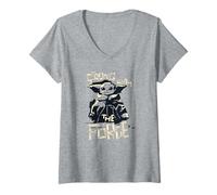 Femme Star Wars: The Mandalorian Baby Yoda Strong with The Force T-Shirt avec Col en V