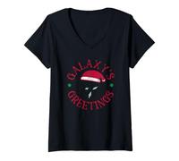 Femme Star Wars The Mandalorian Christmas Galaxy's Greetings T-Shirt avec Col en V