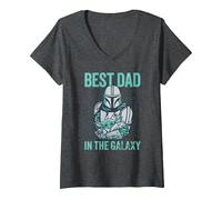 Femme Star Wars The Mandalorian et Grogu sont Les Meilleurs Papas de la Galaxie T-Shirt avec Col en V, Chiné Foncé, M