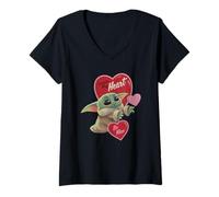 Femme Star Wars The Mandalorian Grogu Be Mine Valentine T-Shirt avec Col en V