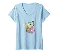 Femme Star Wars: The Mandalorian Grogu Cooking A Snack Big Poster T-Shirt avec Col en V
