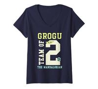Femme Star Wars The Mandalorian Grogu & Mando Football Team of 2 T-Shirt avec Col en V