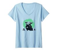 Femme Star Wars The Mandalorian Grogu Seeing Stone Woodblock Print T-Shirt avec Col en V