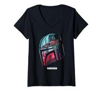 Femme Star Wars The Mandalorian Helmet T-Shirt avec Col en V