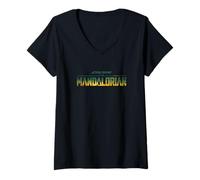 Femme Star Wars The Mandalorian Landscape Logo T-Shirt avec Col en V