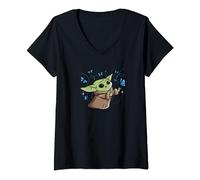 Femme Star Wars The Mandalorian The Child with Blue Butterflies T-Shirt avec Col en V