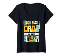 Femme Star Wars Yoda Best Dad in The Galaxy Father's Day Gift T-Shirt avec Col en V