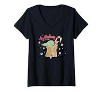 Femme Star Wars Yoda Joy To The Galaxy Noël T-Shirt avec Col en V