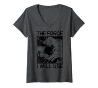 Femme Star Wars Yoda The Force I Will Use T-Shirt avec Col en V, Chiné Foncé, S