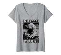 Femme Star Wars Yoda The Force I Will Use T-Shirt avec Col en V, Gris Chiné, L