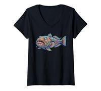 Femme Stargazer Poisson Profond pour Aquarium T-Shirt avec Col en V