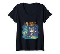 Femme Starpath Guide Cosmic Mystic Cat T-Shirt avec Col en V
