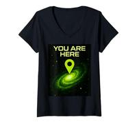 Femme Stars Galaxy Science Green « Vous êtes Ici » Science-Fiction Space Geeks T-Shirt avec Col en V