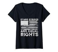 Femme Stars Stripes And Equal Rights 4 juillet Droits des femmes T-Shirt avec Col en V