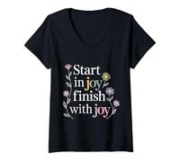 Femme Start in Joy Finish with Joy Devise Positive - T-Shirt avec Col en V