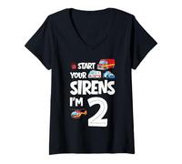 Femme Start Your Sirens I am 2 Ans 2nd Birthday Kid T-Shirt avec Col en V