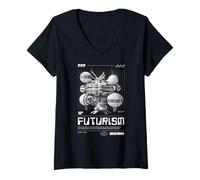 Femme Station Spatiale Futurisme et Science-Fiction Future 2030 T-Shirt avec Col en V