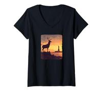 Femme Statue de la Liberté avec cerf pour Les Amoureux symboliques T-Shirt avec Col en V
