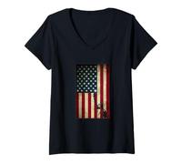 Femme Statue de la Liberté Drapeau US Jour de l'Indépendance Patriotique T-Shirt avec Col en V