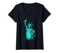 Femme Statue de la Liberté Graffiti Oeuvre d'art T-Shirt avec Col en V