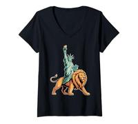 Femme Statue de la Liberté Lion T-Shirt avec Col en V