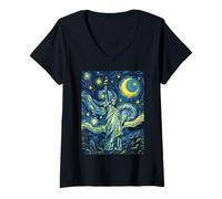 Femme Statue de la Liberté New York Nuit étoilée Art Histoire Cadeau T-Shirt avec Col en V