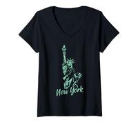 Femme Statue de la Liberté New York Symbole Logo Illustration T-Shirt avec Col en V
